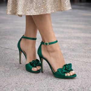 Club Monaco Green Satin Platform Stiletto Heels Ankle Strap Made in Italy US10